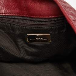 Pre Owned CH Carolina Herrera Red Monogram Embossed Leather Chain Hobo