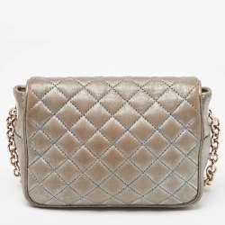 CH Carolina Herrera Silver Quilted Leather Chain Flap Shoulder Bag