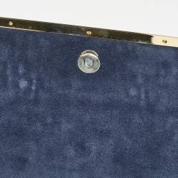 Pre Owned CH Carolina Herrera Navy Blue Monogram Embossed Leather Flap Top Handle Bag