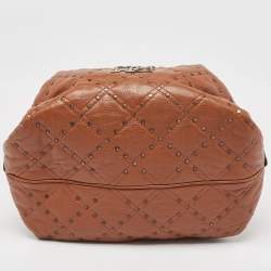 Pre Owned CH Carolina Herrera Brown Quilted Leather Rivet Satchel