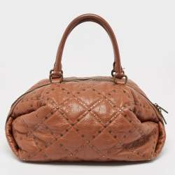 Pre Owned CH Carolina Herrera Brown Quilted Leather Rivet Satchel