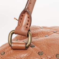 Pre Owned CH Carolina Herrera Brown Quilted Leather Rivet Satchel