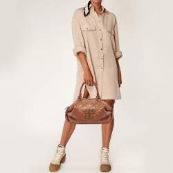 Pre Owned CH Carolina Herrera Brown Quilted Leather Rivet Satchel