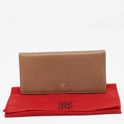 Pre Owned CH Carolina Herrera Beige Leather Long Bifold Wallet
