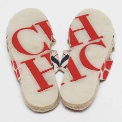 Pre Owned CH Carolina Herrera  Multicolor Canvas Crisscross Flat Slides Size 39   