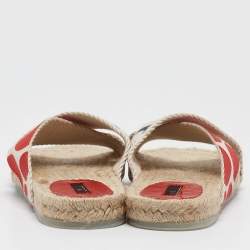 Pre Owned CH Carolina Herrera  Multicolor Canvas Crisscross Flat Slides Size 39   