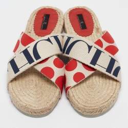 Pre Owned CH Carolina Herrera  Multicolor Canvas Crisscross Flat Slides Size 39   