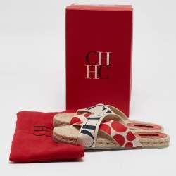 Pre Owned CH Carolina Herrera  Multicolor Canvas Crisscross Flat Slides Size 39   