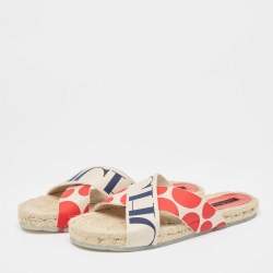 مملوكة مسبقًا CH Carolina Herrera Tricolor Canvas Crisscross Espadrille Slides Size 39
