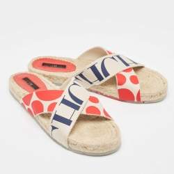 مملوكة مسبقًا CH Carolina Herrera Tricolor Canvas Crisscross Espadrille Slides Size 39