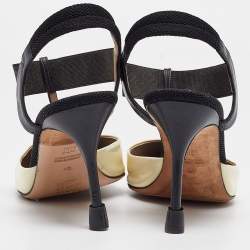 Pre Owned CH Carolina Herrera Cream/Black Patent and Leather Slingback Pumps Size 40