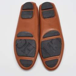 Pre Owned CH Carolina Herrera Brown Leather Slip On Loafers Size 41