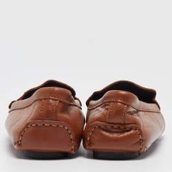 Pre Owned CH Carolina Herrera Brown Leather Slip On Loafers Size 41