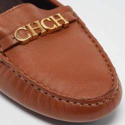 Pre Owned CH Carolina Herrera Brown Leather Slip On Loafers Size 41