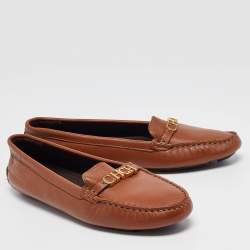 Pre Owned CH Carolina Herrera Brown Leather Slip On Loafers Size 41