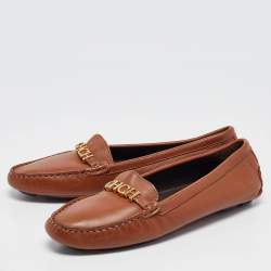Pre Owned CH Carolina Herrera Brown Leather Slip On Loafers Size 41