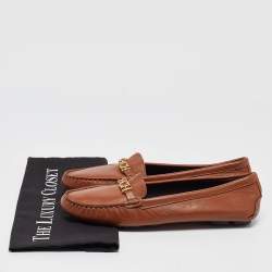 Pre Owned CH Carolina Herrera Brown Leather Slip On Loafers Size 41