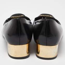 Pre Owned CH Carolina Herrera Black Suede & Leather Block Heel Loafer Pumps Size 38