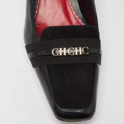 Pre Owned CH Carolina Herrera Black Suede & Leather Block Heel Loafer Pumps Size 38