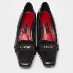Pre Owned CH Carolina Herrera Black Suede & Leather Block Heel Loafer Pumps Size 38