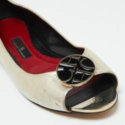 CH Carolina Herrera Gold Leather Logo Peep-Toe Ballet Flats Size 38