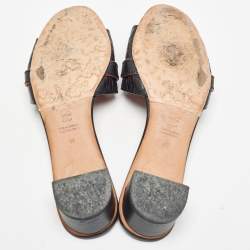 Pre Owned CH Carolina Herrera Black Monogram Embossed Leather Matryoshka Locked Slide Sandals Size 38