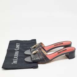 Pre Owned CH Carolina Herrera Black Monogram Embossed Leather Matryoshka Locked Slide Sandals Size 38