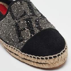 Pre Owned CH Carolina Herrera Black Suede Crystal Embellished Espadrille Flats Size 38