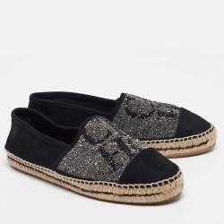 Pre Owned CH Carolina Herrera Black Suede Crystal Embellished Espadrille Flats Size 38