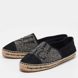 Pre Owned CH Carolina Herrera Black Suede Crystal Embellished Espadrille Flats Size 38