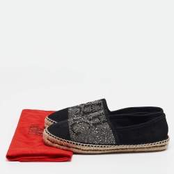 Pre Owned CH Carolina Herrera Black Suede Crystal Embellished Espadrille Flats Size 38
