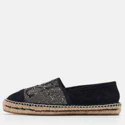 CH Carolina Herrera Black Silver Crystal Embellished Suede Espadrille Flats Size 39 CH Carolina Herrera TLC