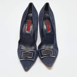 CH Carolina Herrera Blue Suede Pointed Toe Pumps Size 40