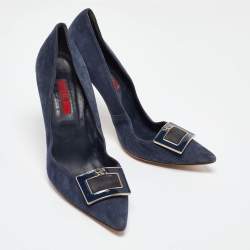 CH Carolina Herrera Blue Suede Pointed Toe Pumps Size 40