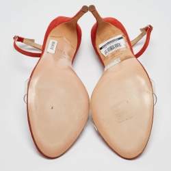 Pre Owned CH Carolina Herrera Red Suede and PVC Ankle Strap Sandals Size 40