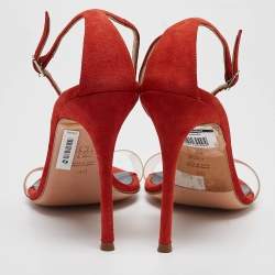 Pre Owned CH Carolina Herrera Red Suede and PVC Ankle Strap Sandals Size 40