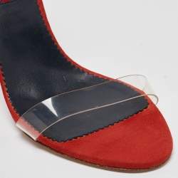 Pre Owned CH Carolina Herrera Red Suede and PVC Ankle Strap Sandals Size 40