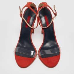 Pre Owned CH Carolina Herrera Red Suede and PVC Ankle Strap Sandals Size 40