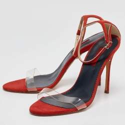Pre Owned CH Carolina Herrera Red Suede and PVC Ankle Strap Sandals Size 40