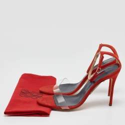 Pre Owned CH Carolina Herrera Red Suede and PVC Ankle Strap Sandals Size 40