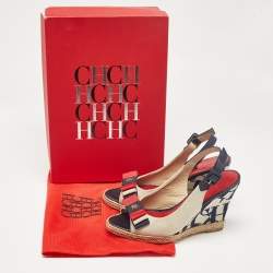 CH Carolina Herrera Two Tone Canvas and Leather Wedge Sandals Size 36