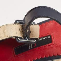 CH Carolina Herrera Two Tone Canvas and Leather Wedge Sandals Size 36
