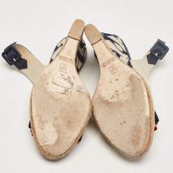 CH Carolina Herrera Two Tone Canvas and Leather Wedge Sandals Size 36