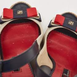 CH Carolina Herrera Two Tone Canvas and Leather Wedge Sandals Size 36