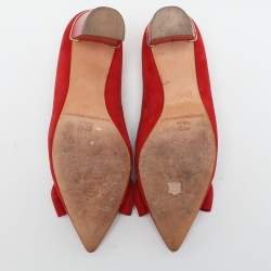 Pre Owned CH Carolina Herrera Red Suede Bow Block Heel Pumps Size 38