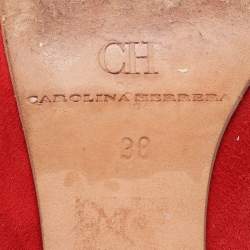 Pre Owned CH Carolina Herrera Red Suede Bow Block Heel Pumps Size 38