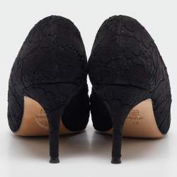 Pre Owned CH Carolina Herrera Black Lace and Mesh Crystal Embellished Pumps Size 40