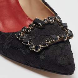 Pre Owned CH Carolina Herrera Black Lace and Mesh Crystal Embellished Pumps Size 40