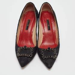 Pre Owned CH Carolina Herrera Black Lace and Mesh Crystal Embellished Pumps Size 40