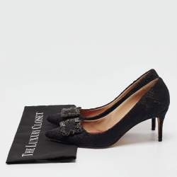 Pre Owned CH Carolina Herrera Black Lace and Mesh Crystal Embellished Pumps Size 40
